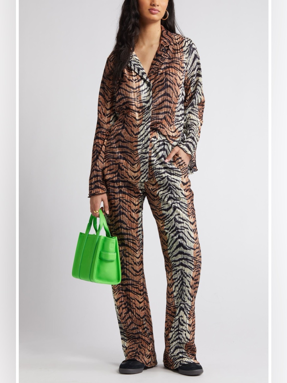 Dressed in Lala- Tiger Long Sleeve Plissé Top & Pants Set